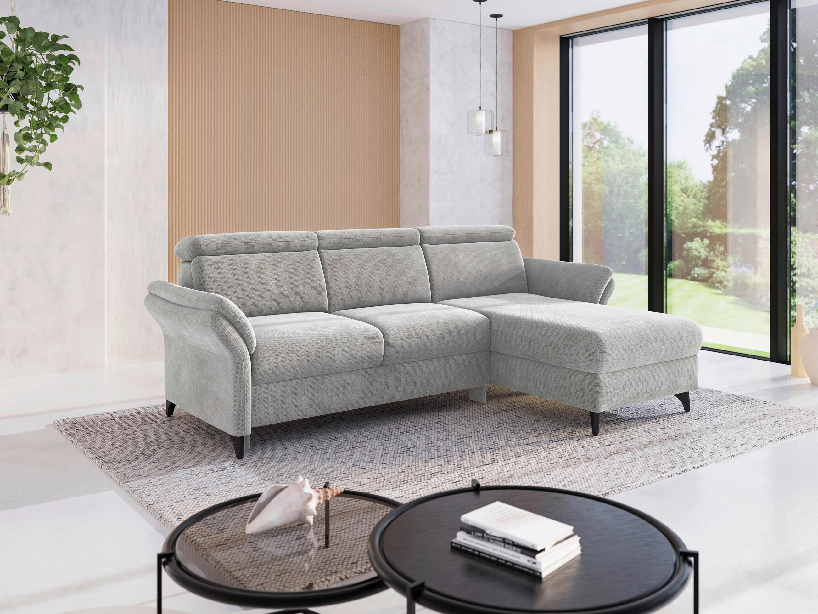 ECKSOFA GLENDALE E Silberfarben Flachgewebe  - Silberfarben/Schwarz, KONVENTIONELL, Textil/Metall (253/166cm) - Sit & More