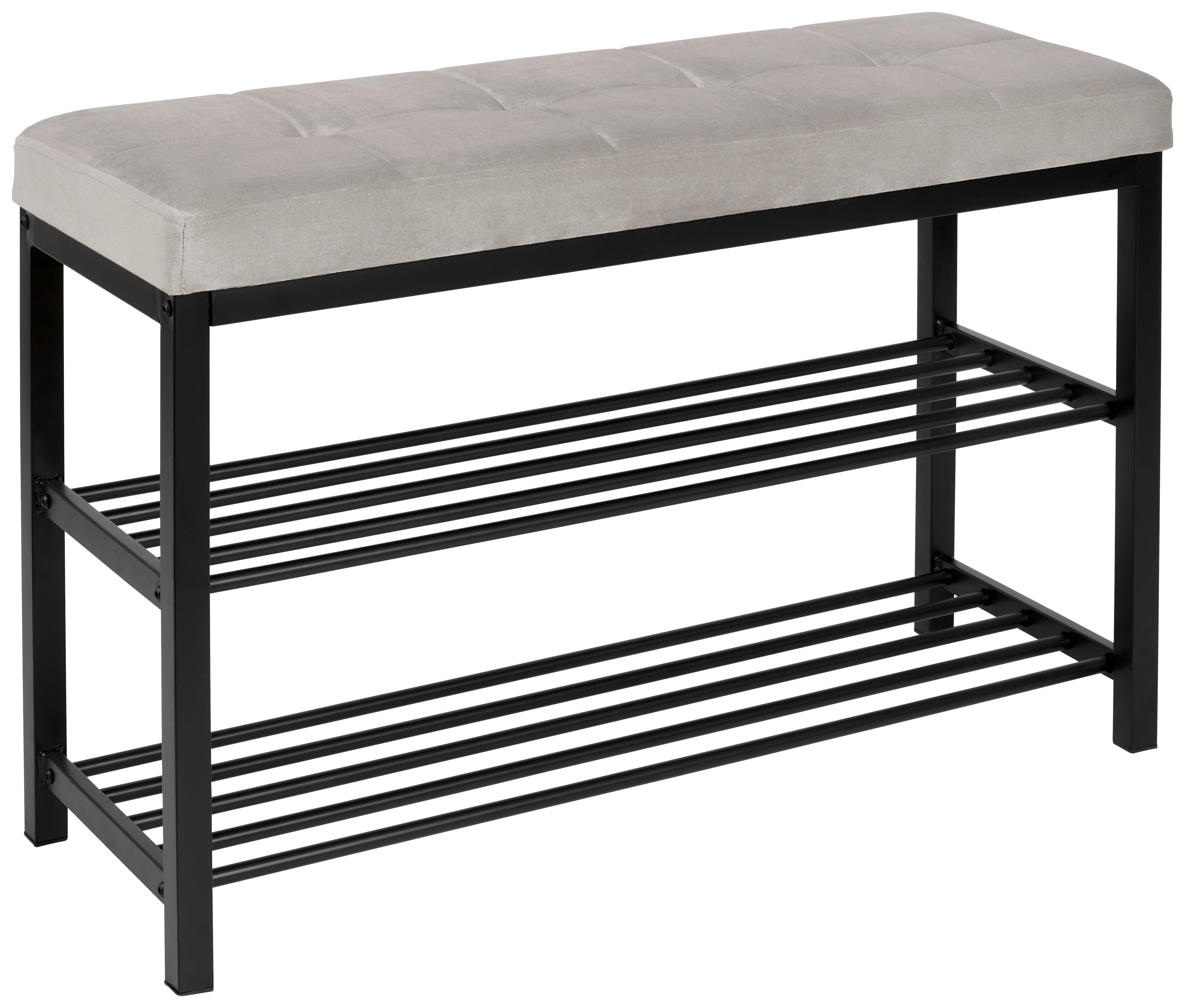 SITTBÄNK i metall, plast, textil svart, ljusgrå  - ljusgrå/svart, Basics, metall/textil (80/51/31cm) - Ambia Home
