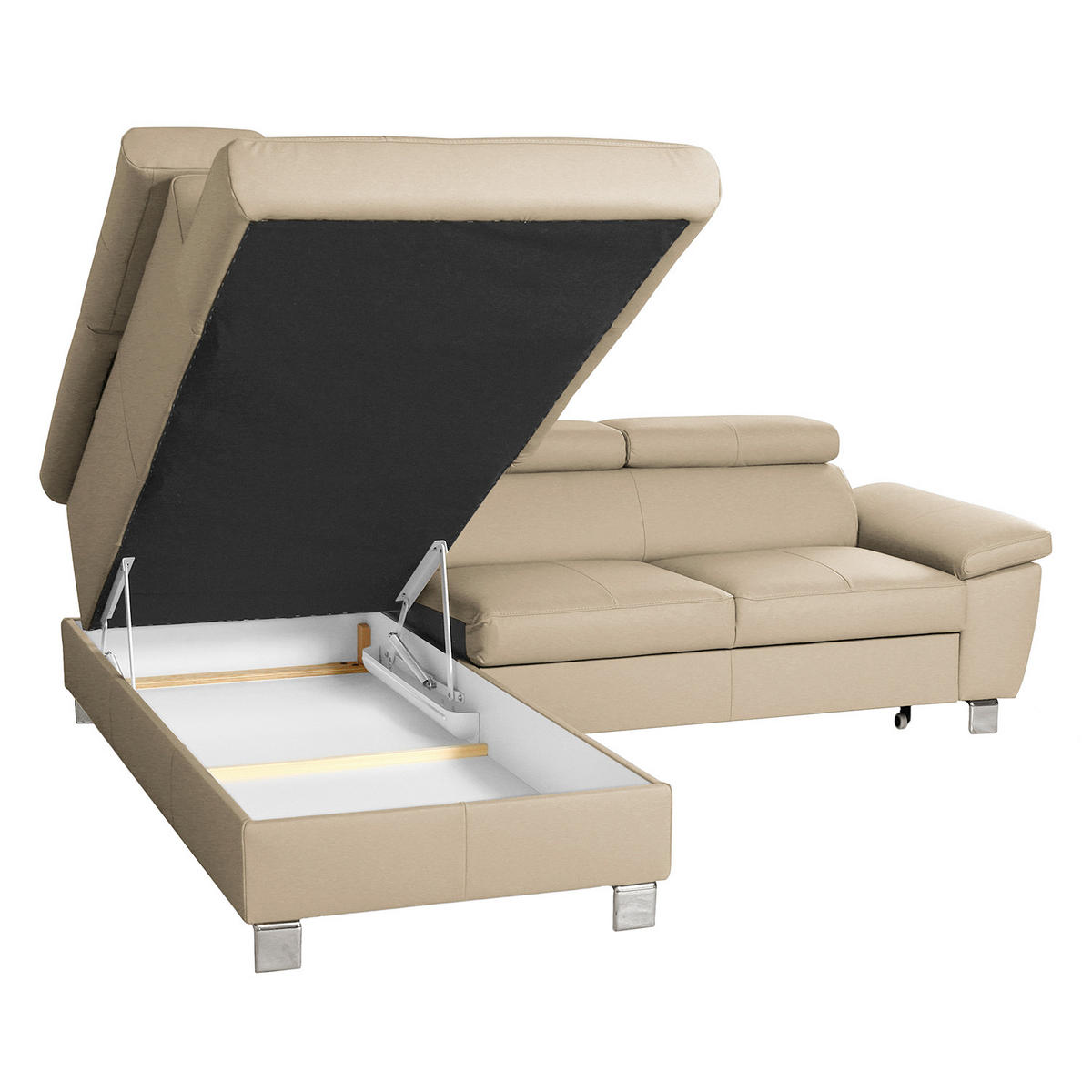 ECKSOFA Beige Echtleder Lederlook  - Chromfarben/Beige, Design, Leder/Textil (208/248cm) - Livetastic