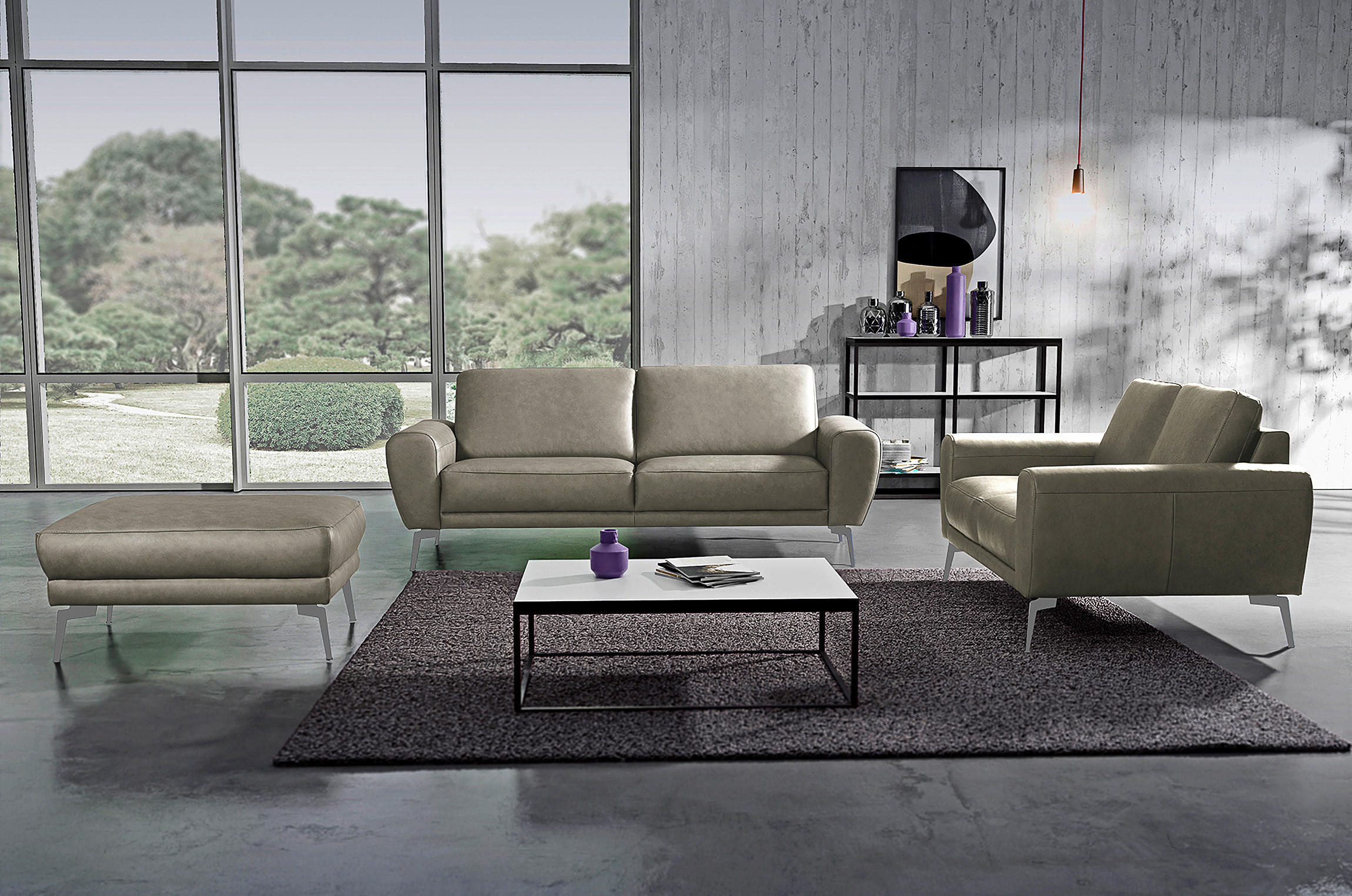 3-SITZER-SOFA in Leder Grau  - Chromfarben/Grau, Design, Leder/Metall (207/85/92cm) - Livetastic