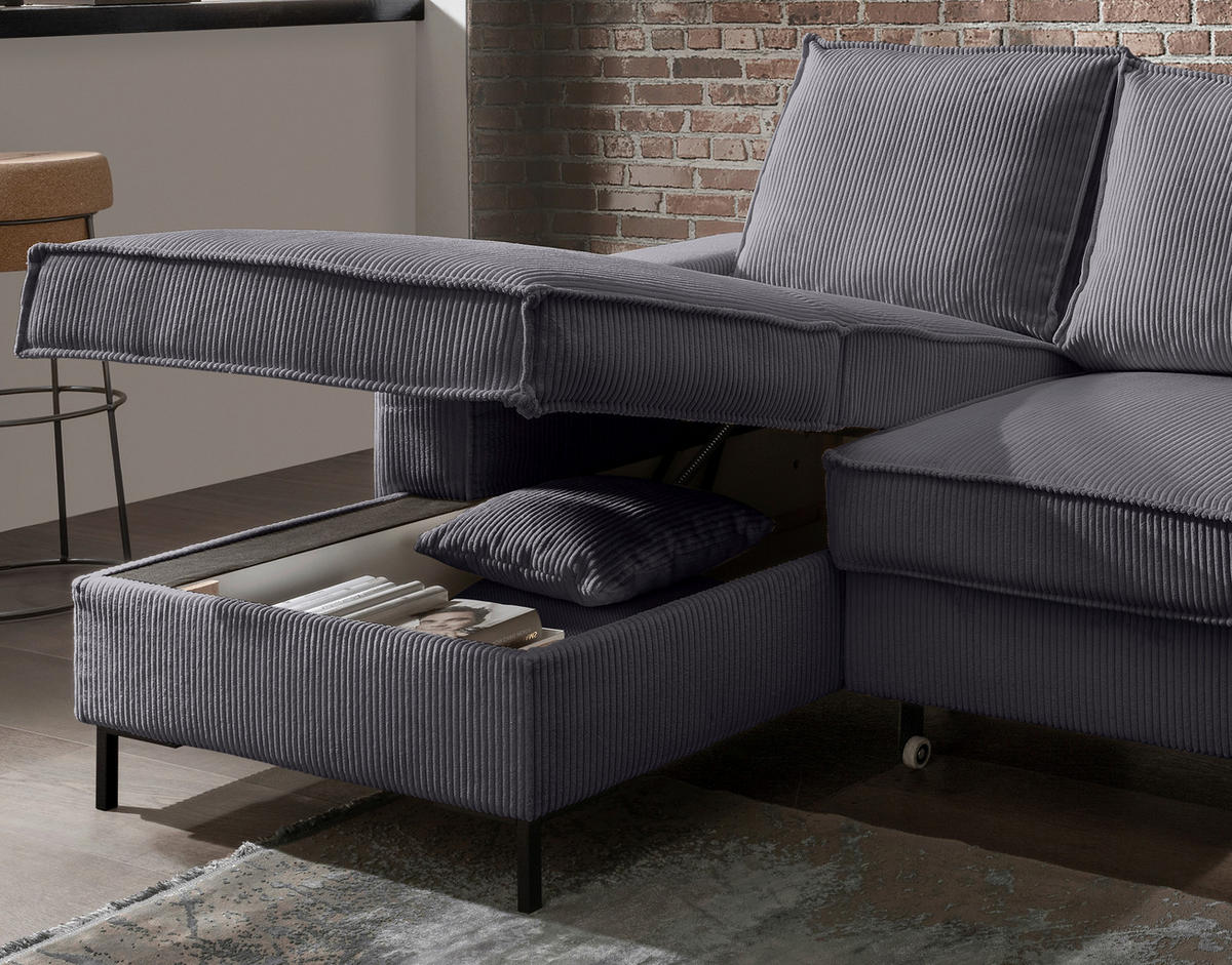 SJEDEĆA GARNITURA tekstil  siva   - siva/crna, Moderno, tekstil/metal (150/309/198cm) - MID.YOU