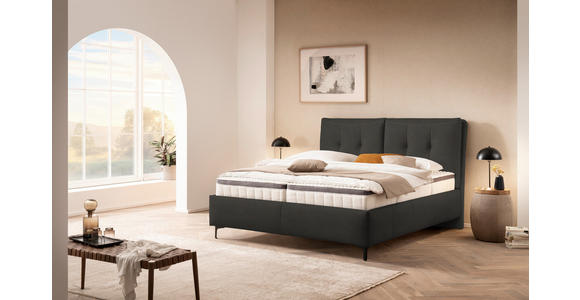 POLSTERBETT Matratze, Lattenrost, Topper Anthrazit 160/200 cm  - Anthrazit/Schwarz, KONVENTIONELL, Leder/Holz (160/200cm) - Novel