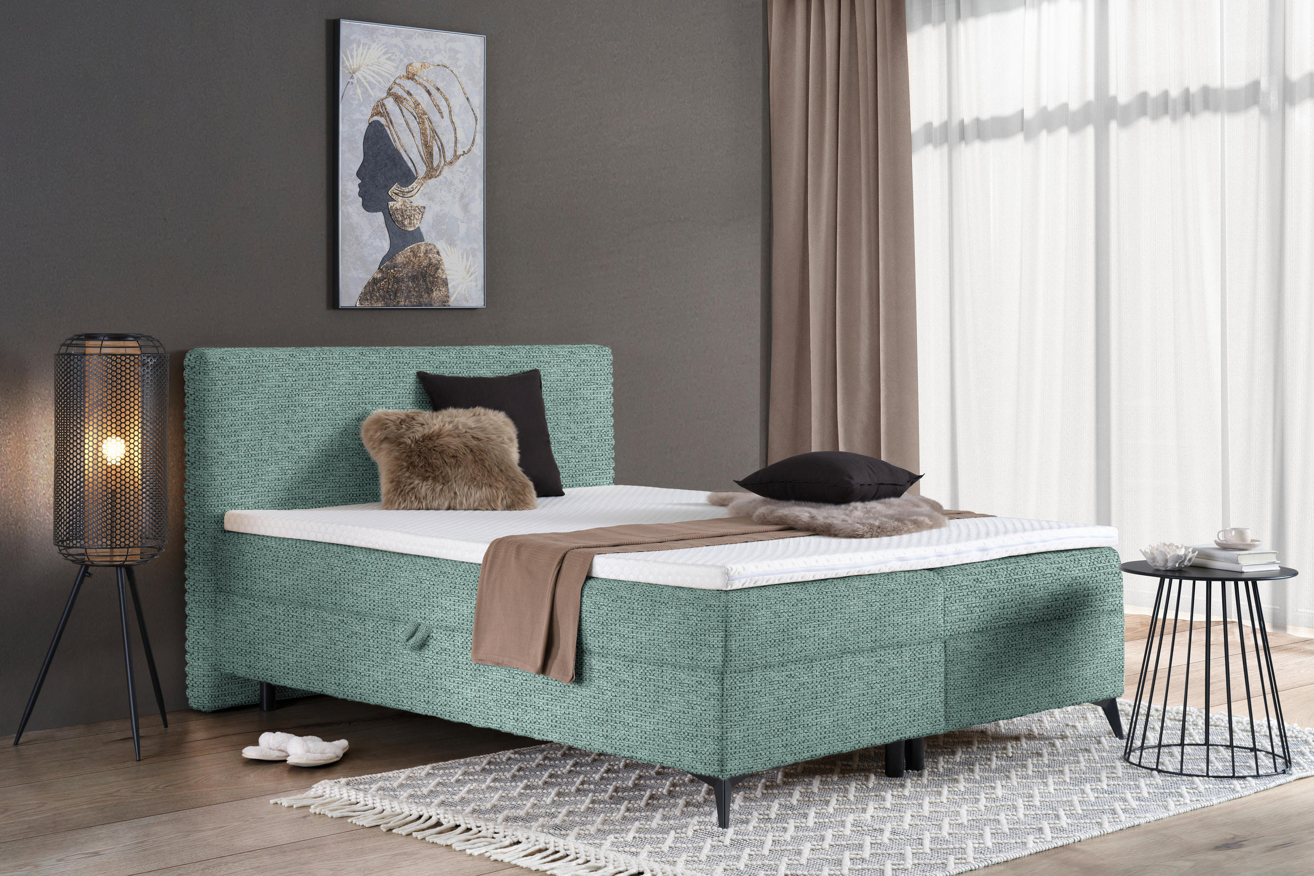 BOXBETT 160/200 cm  in Türkis  - Türkis/Schwarz, Design, Holz/Holzwerkstoff (160/200cm) - Xora