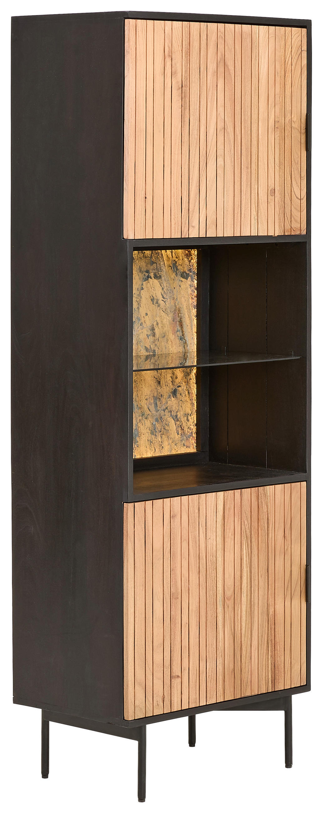 VITRINE in Hartholz Akazie Schwarz, Akaziefarben  - Schwarz/Akaziefarben, KONVENTIONELL, Glas/Holz (60/180/40cm) - Livetastic