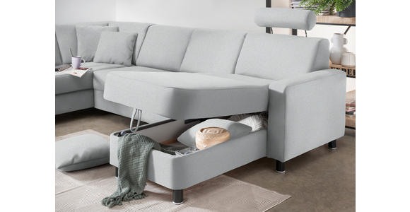 WOHNLANDSCHAFT  in Webstoff Hellgrau  - Hellgrau/Schwarz, Design, Holz/Textil (198/296/165cm) - Xora