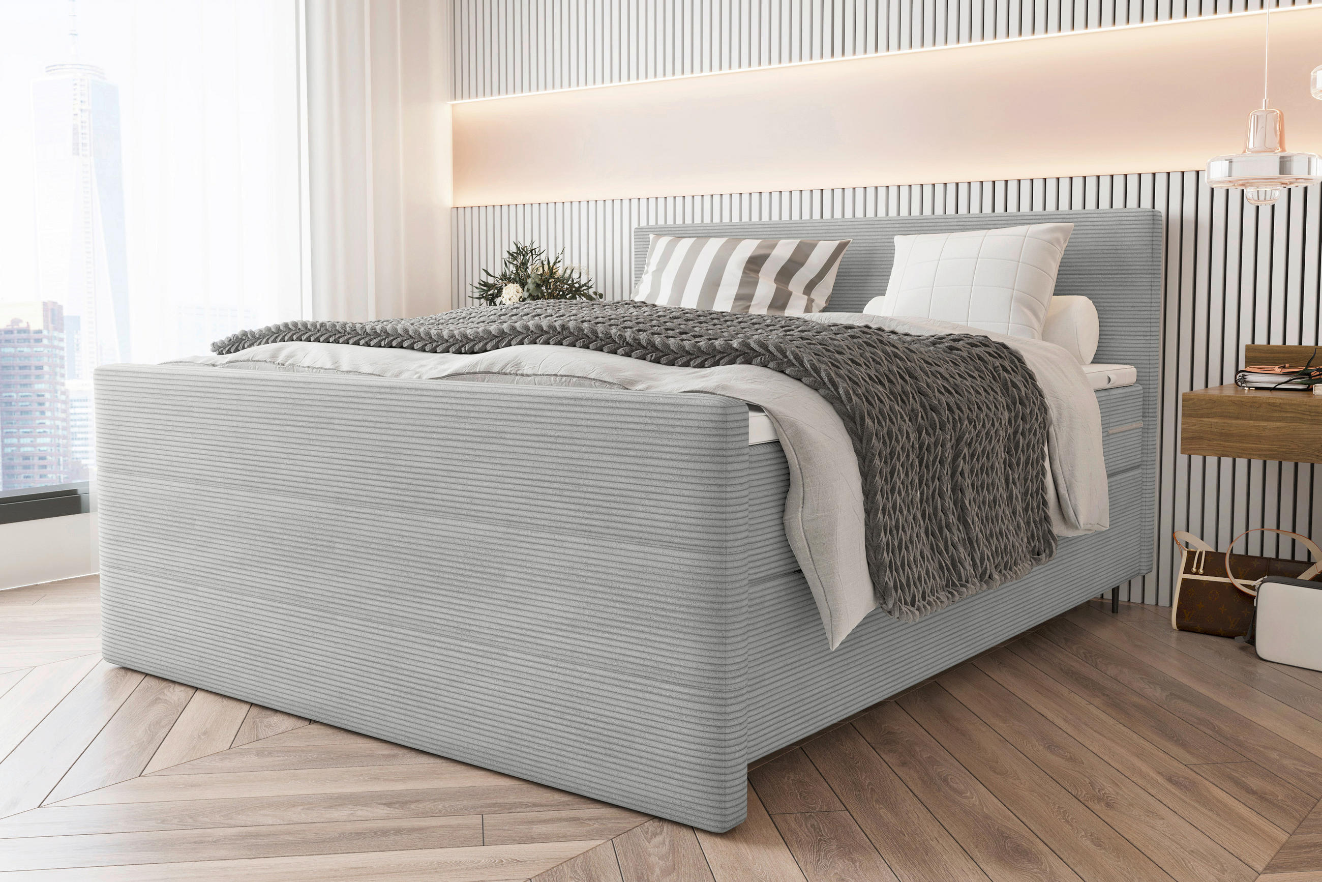BOXSPRINGBETT 180/200 cm  in Hellgrau  - Hellgrau/Schwarz, Konventionell, Textil/Metall (180/200cm) - Carryhome