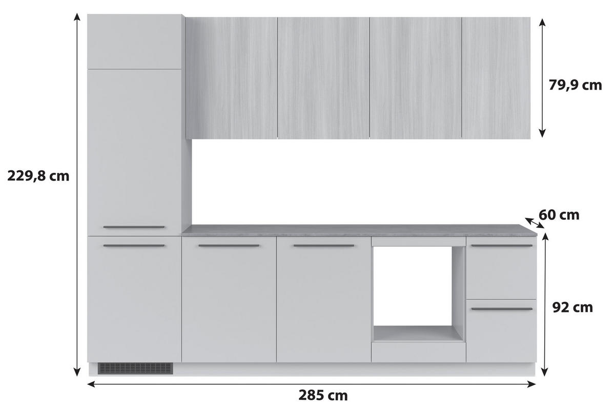 BLOK KUHINJA BEZ APARATA  siva, boja hrasta  - siva/boja hrasta, Osnovno, pločasti materijal/plastika (285cm) - Visiona
