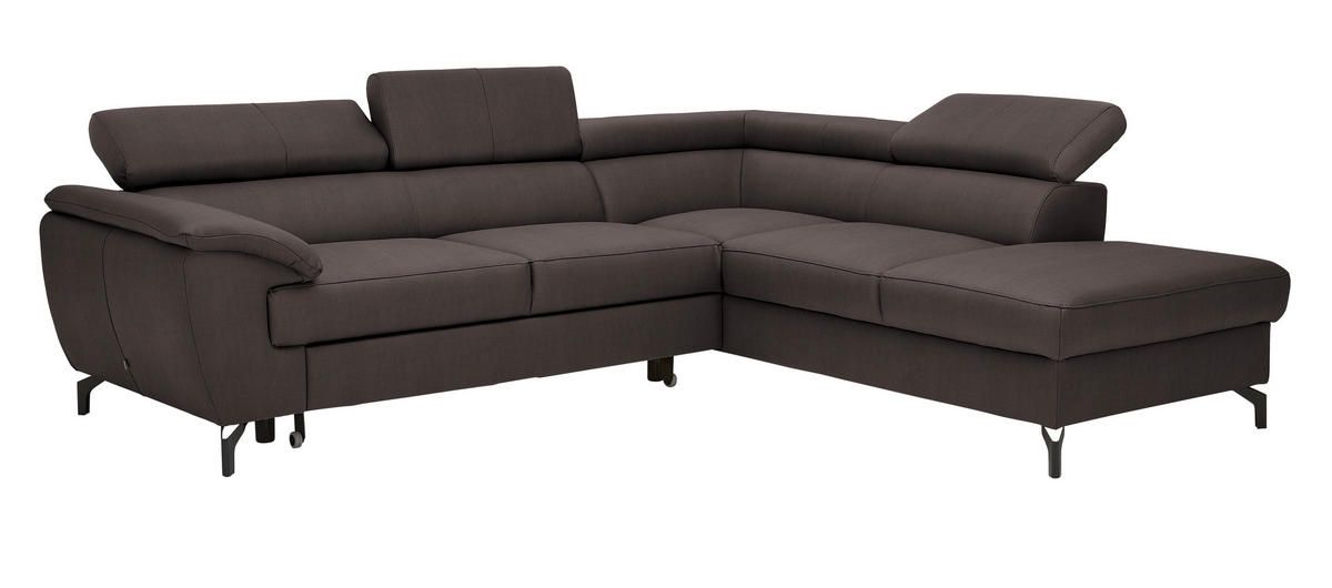 ECKSOFA in Lederlook Kombination Echtleder/Lederlook Dunkelbraun  - Dunkelbraun/Schwarz, Design, Leder/Textil (256/220cm) - Celina Home