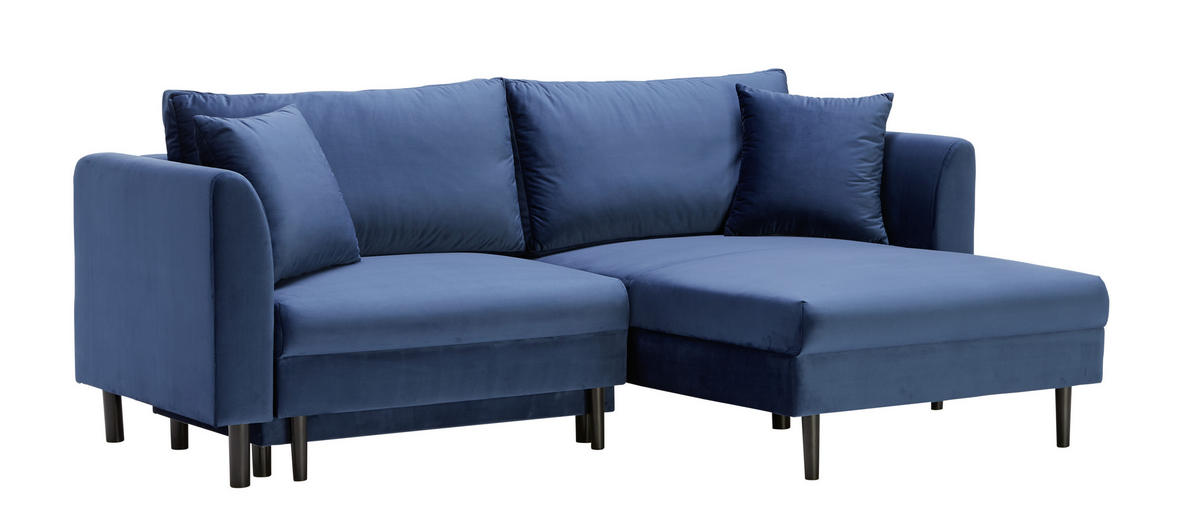 ECKSOFA Blau Velours  - Blau/Schwarz, Design, Holz/Textil (235/165cm) - Ti'me