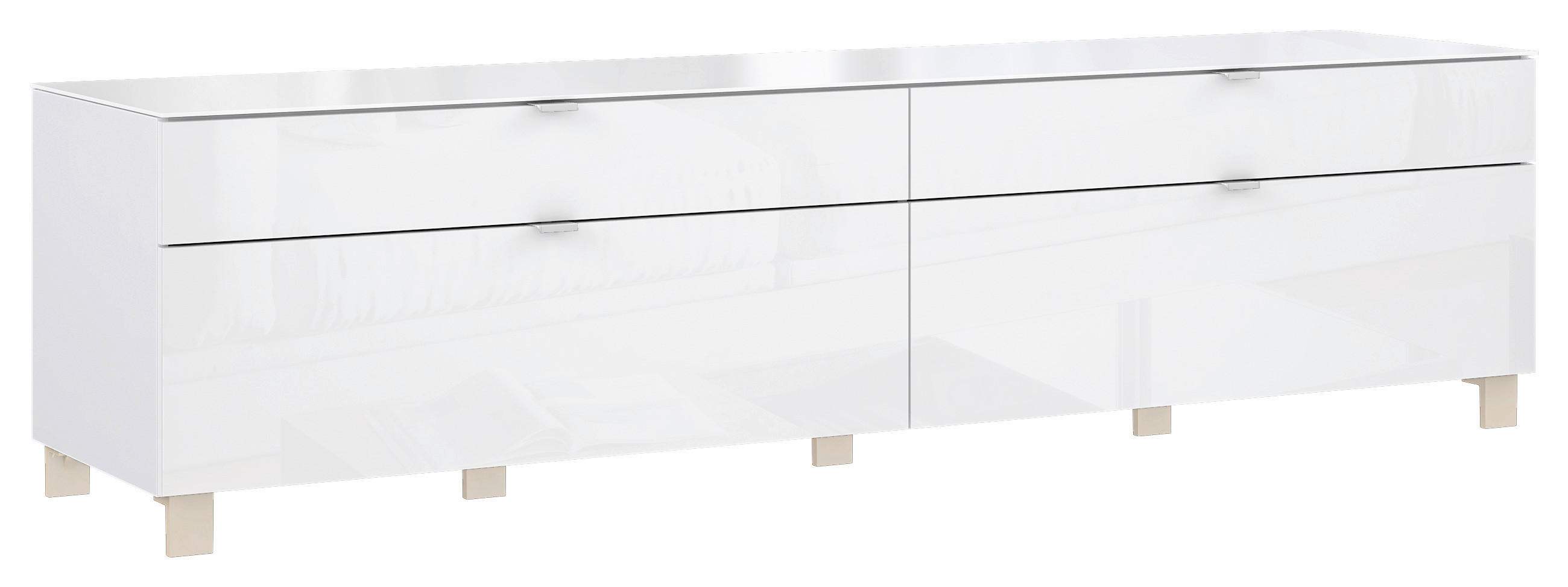 TV-ELEMENT Weiss 219,9/57/52,5 cm - Weiss/Edelstahlfarben, Design, Glas/Holzwerkstoff (219,9/57/52,5cm) - Hom`in