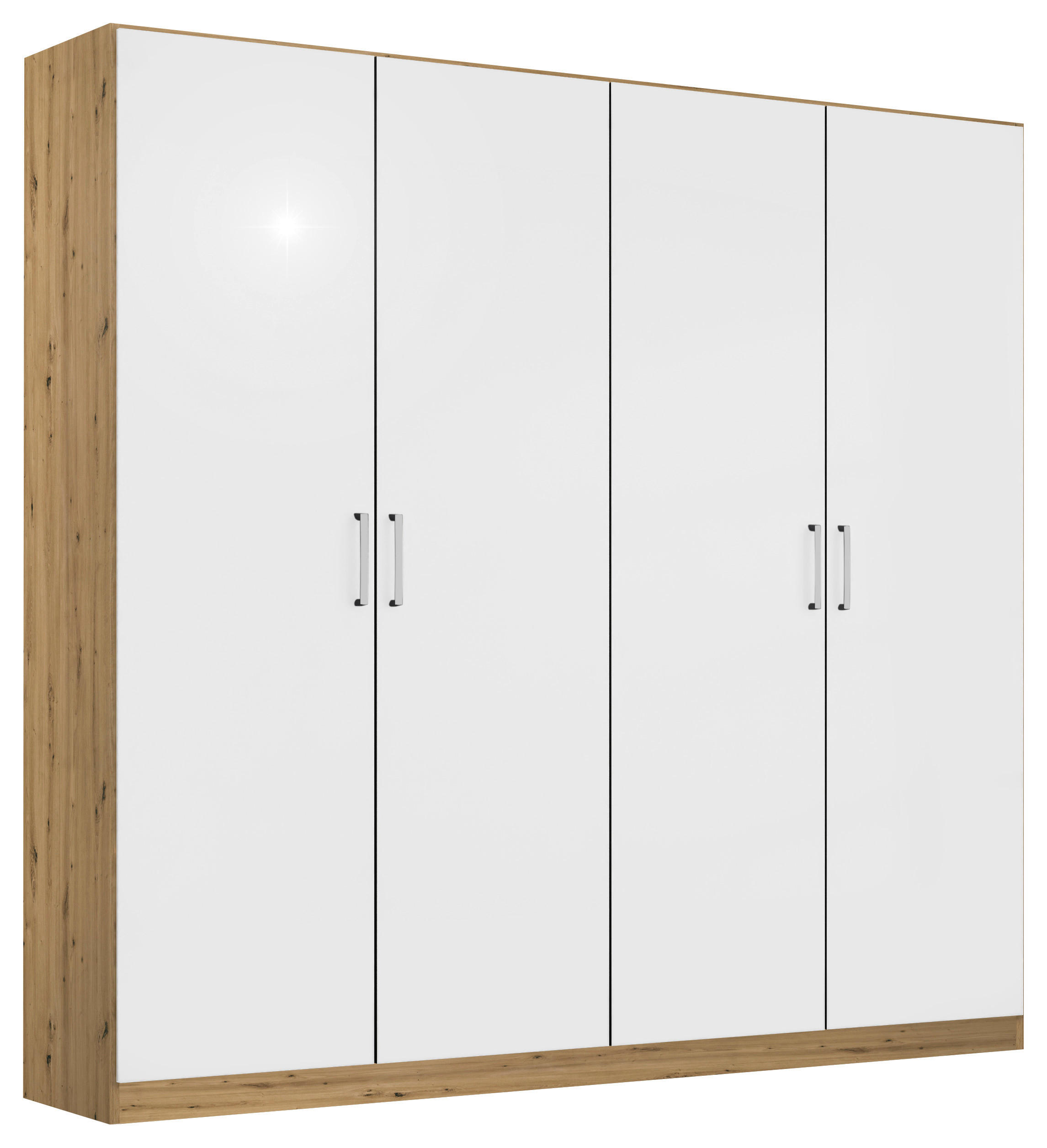 DREHTÜRENSCHRANK 181/197/54 cm 4-türig Eiche Artisan, Weiß Hochglanz  - Chromfarben/Weiß Hochglanz, MODERN, Holzwerkstoff/Kunststoff (181/197/54cm) - Rauch Möbel