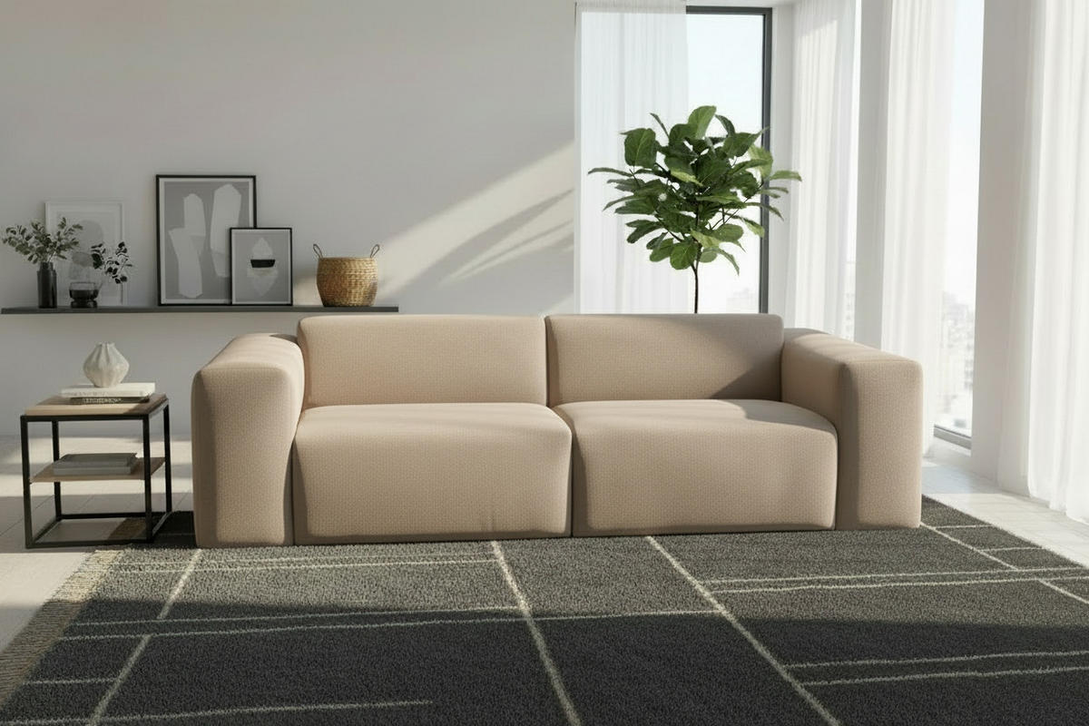 3-SITZER-SOFA Struktur Hellbraun  - Hellbraun/Schwarz, Design, Kunststoff/Textil (266/76/116cm) - MID.YOU