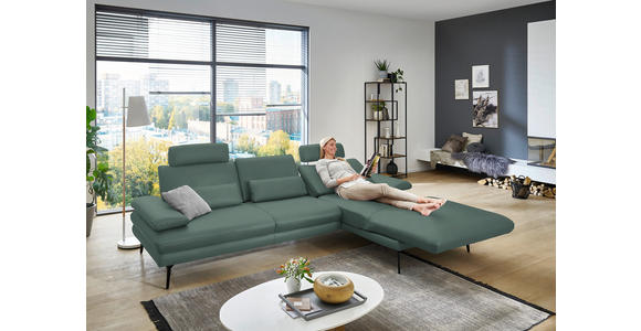 ECKSOFA in Echtleder Opal 310/180 cm - Opal/Schwarz, Design, Leder/Metall (310/180cm) - Dieter Knoll