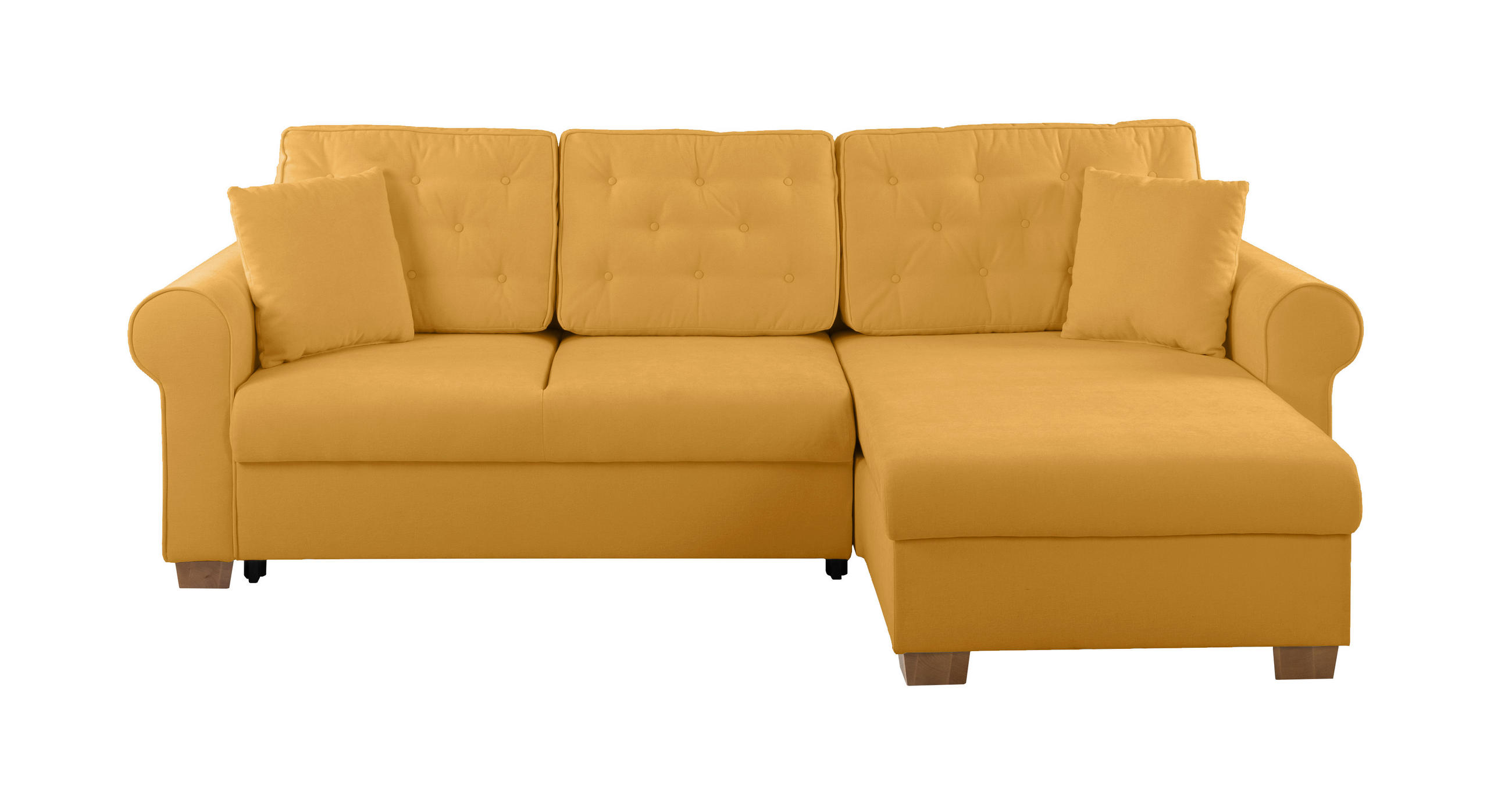 ECKSOFA in Gelb - Gelb/Buchefarben, Design, Holz/Textil (266/161cm) - MID.YOU
