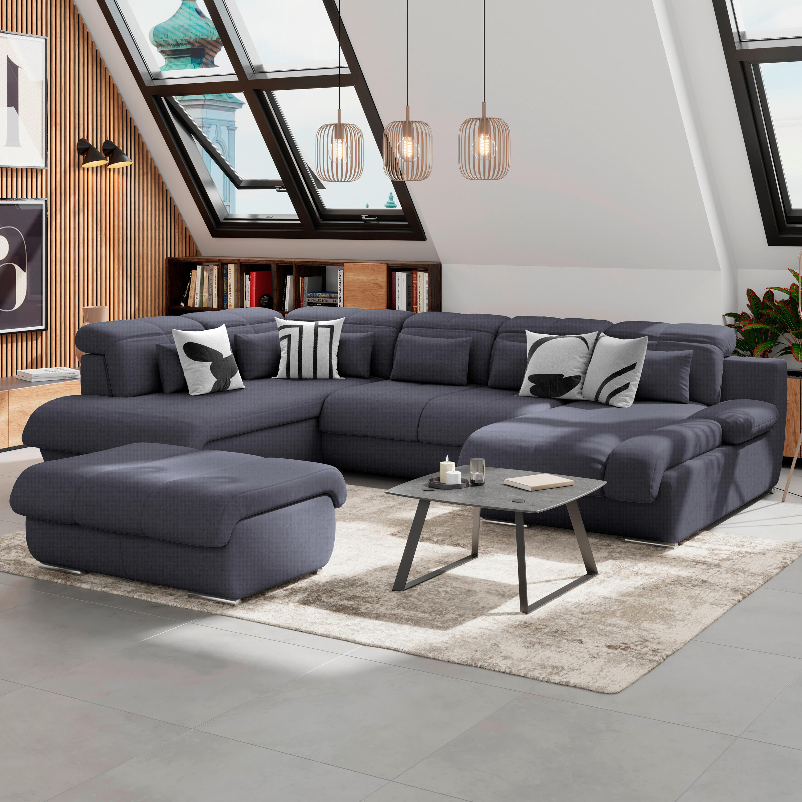 WOHNLANDSCHAFT Dunkelblau Mikrofaser  - Chromfarben/Dunkelblau, MODERN, Textil/Metall (228/345/184cm) - MID.YOU