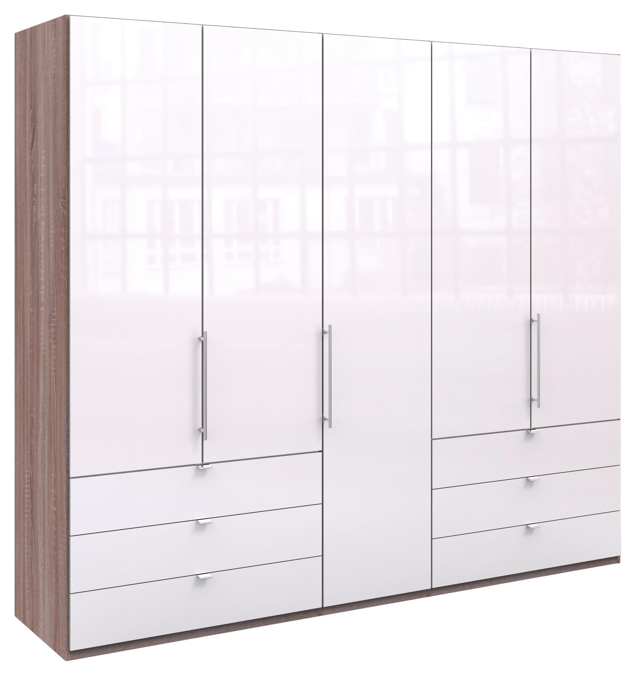 FALTTÜRENSCHRANK in Weiss, Trüffeleichefarben - Chromfarben/Weiss, Konventionell, Glas/Holzwerkstoff (250/216/58cm) - Venda