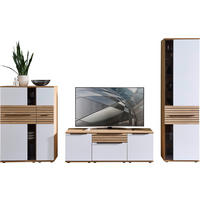 WOHNWAND  in Weiß, Eichefarben  330/215/45 cm  - Eichefarben/Schwarz, KONVENTIONELL, Glas/Holzwerkstoff (330/215/45cm) - Venda