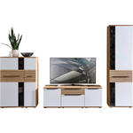 WOHNWAND  in Weiß, Eichefarben  330/215/45 cm  - Eichefarben/Schwarz, KONVENTIONELL, Glas/Holzwerkstoff (330/215/45cm) - Venda