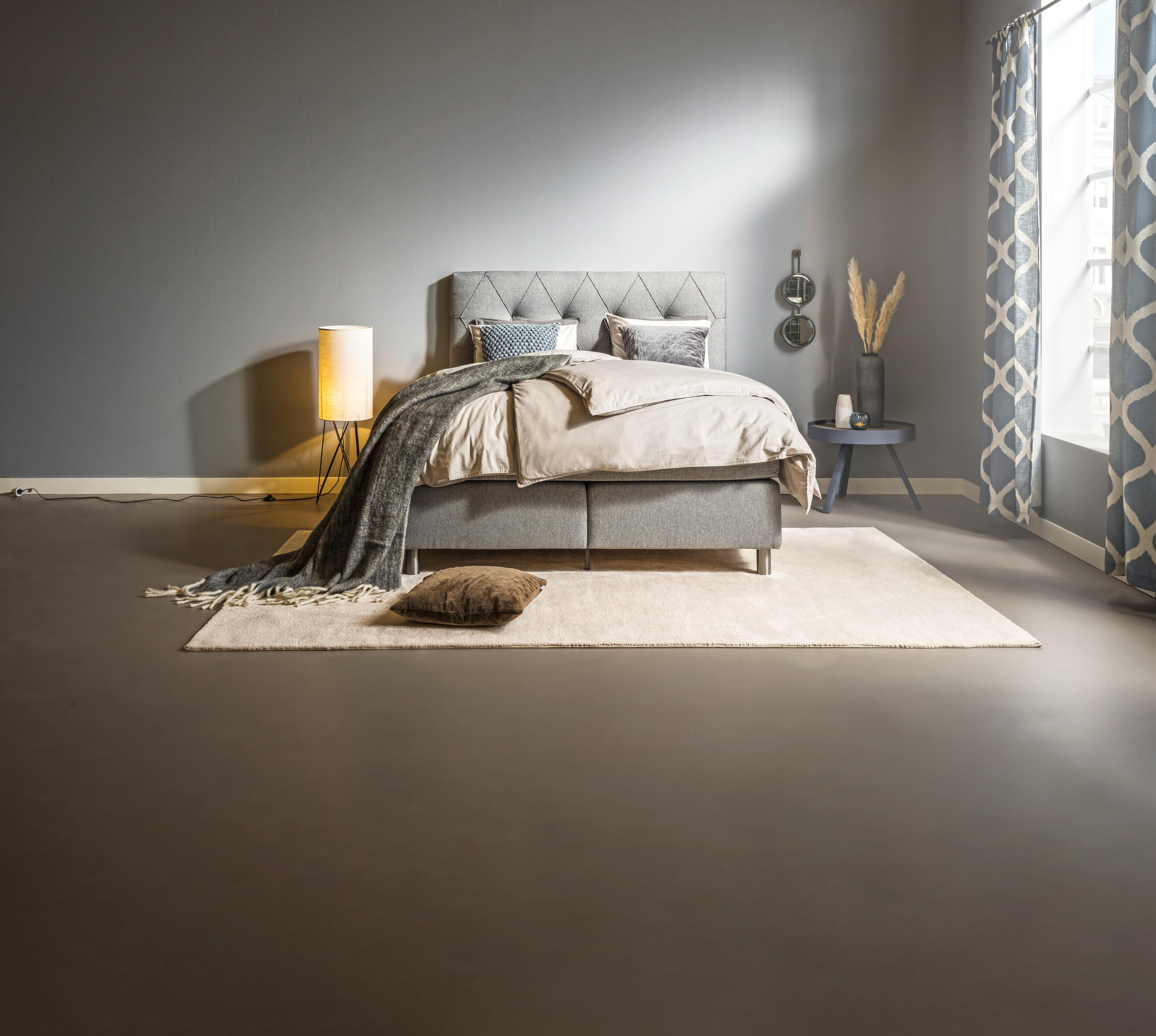 KONTINENTALSÄNG 160/200 cm  i grå  - aluminiumfärg/grå, Design, metall/trämaterial (160/200cm) - Elegando