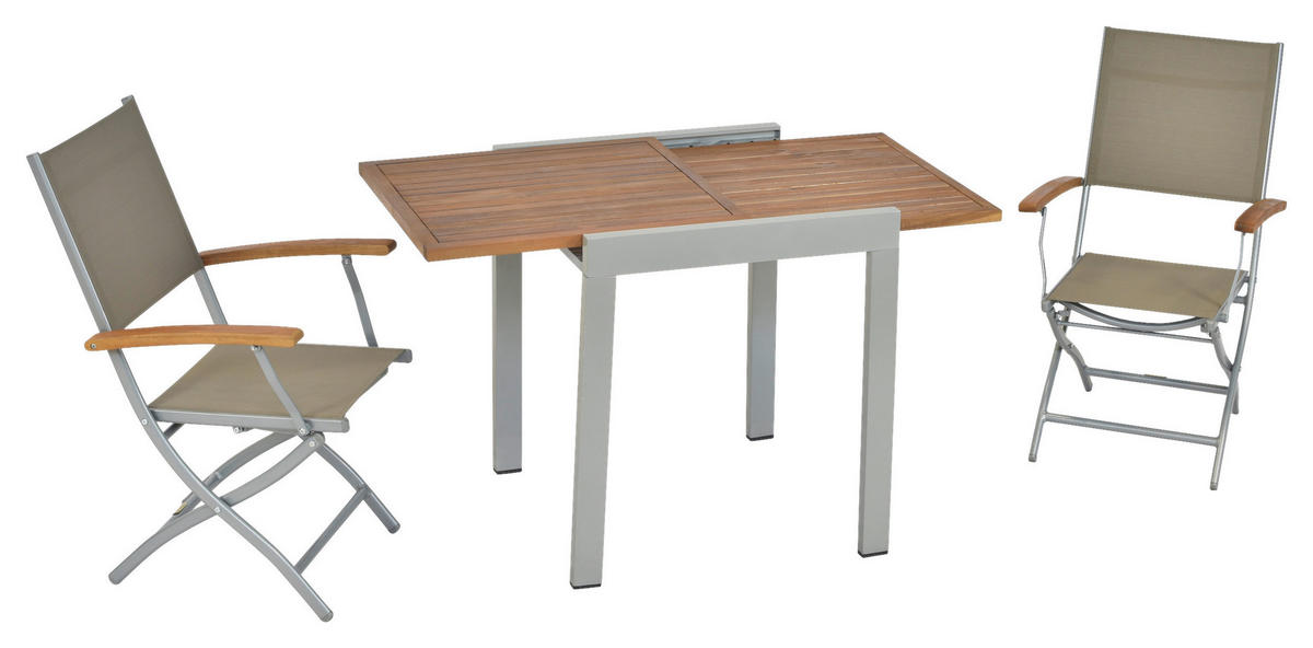 BALKONSET  - Beige/Silberfarben, MODERN, Holz/Kunststoff - Gardenson