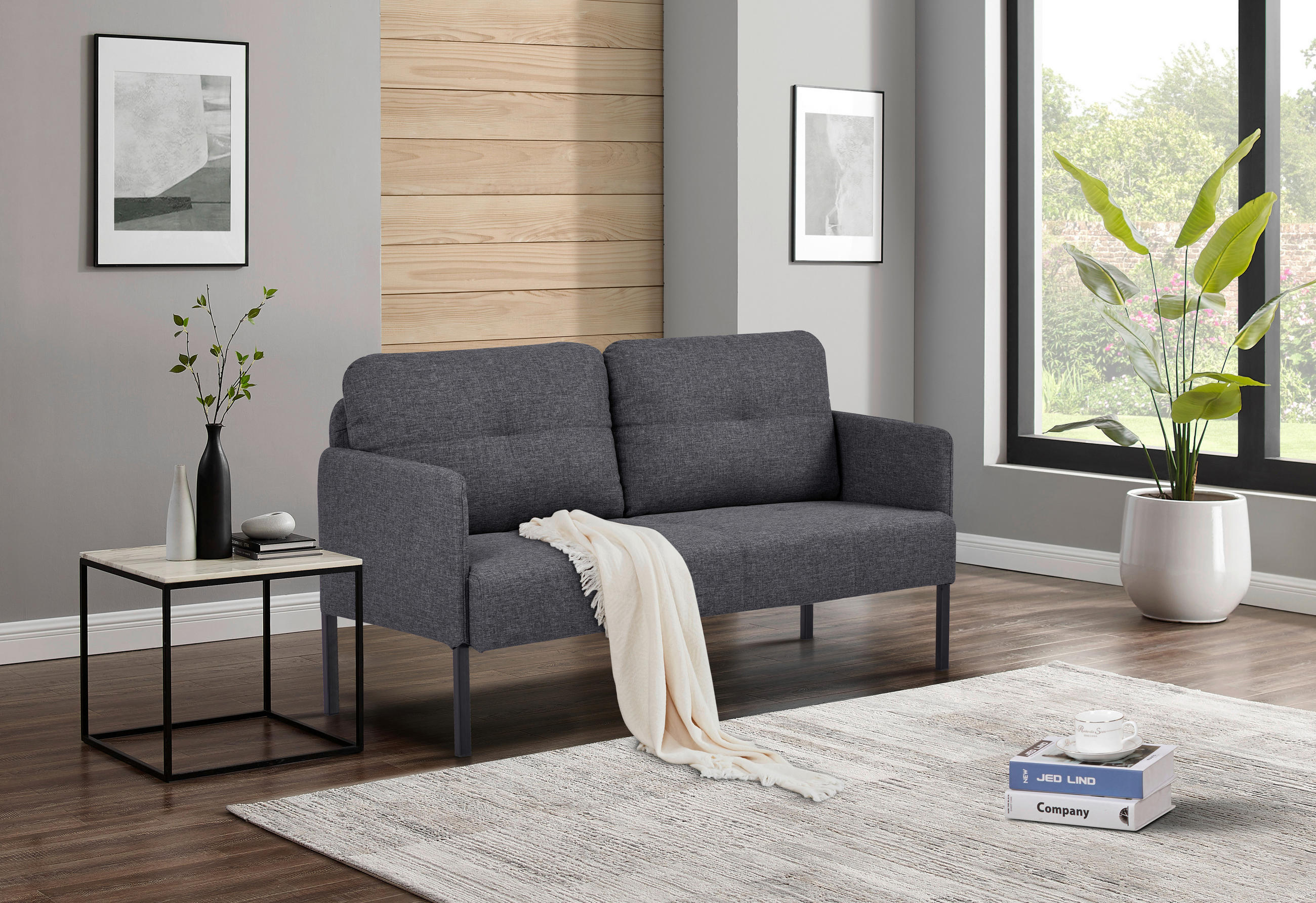 SOFA Webstoff Grau  - Schwarz/Grau, MODERN, Textil/Metall (126/79/70,5cm) - P & B