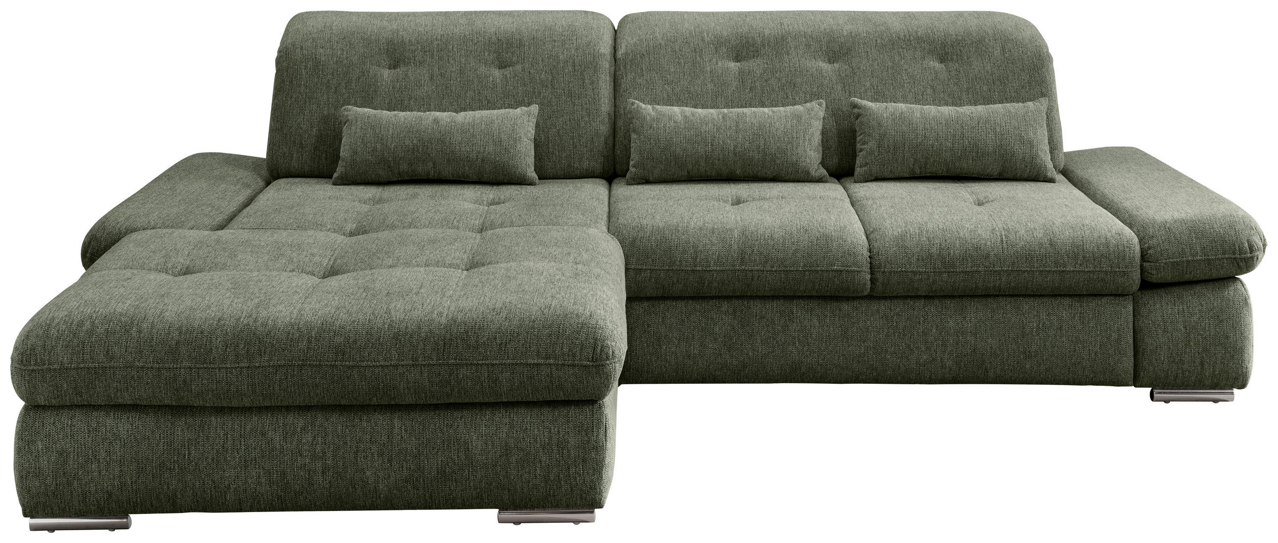 ECKSOFA in Chenille Dunkelgrün - Chromfarben/Dunkelgrün, Design, Textil/Metall (196/300cm) - Livetastic