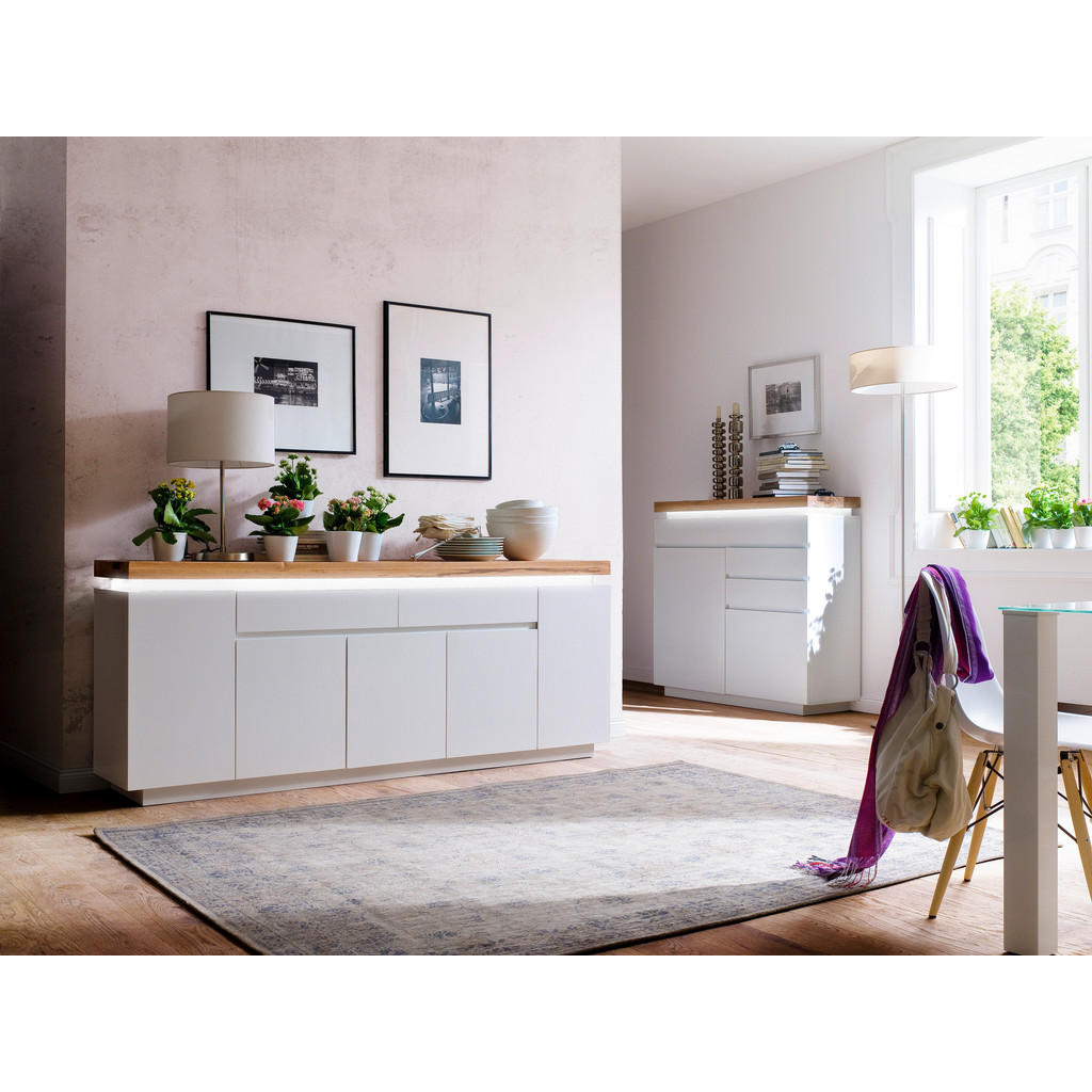 Thumbnail - Sideboard Romina, Weiß, Eiche, Holz, Eiche, massiv, 2 Fächer, 2 Schubladen, 200x81x40 cm, Schlafzimmer, Schlafzimmer Kom...