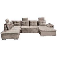 WOHNLANDSCHAFT in Mikrovelours Creme  - Creme/Schwarz, Konventionell, Kunststoff/Textil (217/334/127cm) - Carryhome