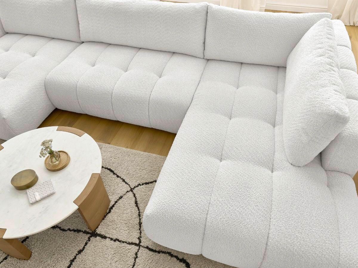 WOHNLANDSCHAFT  FUJI  Weiß Bouclé  - Schwarz/Weiß, MODERN, Kunststoff/Textil (160/377/204cm)