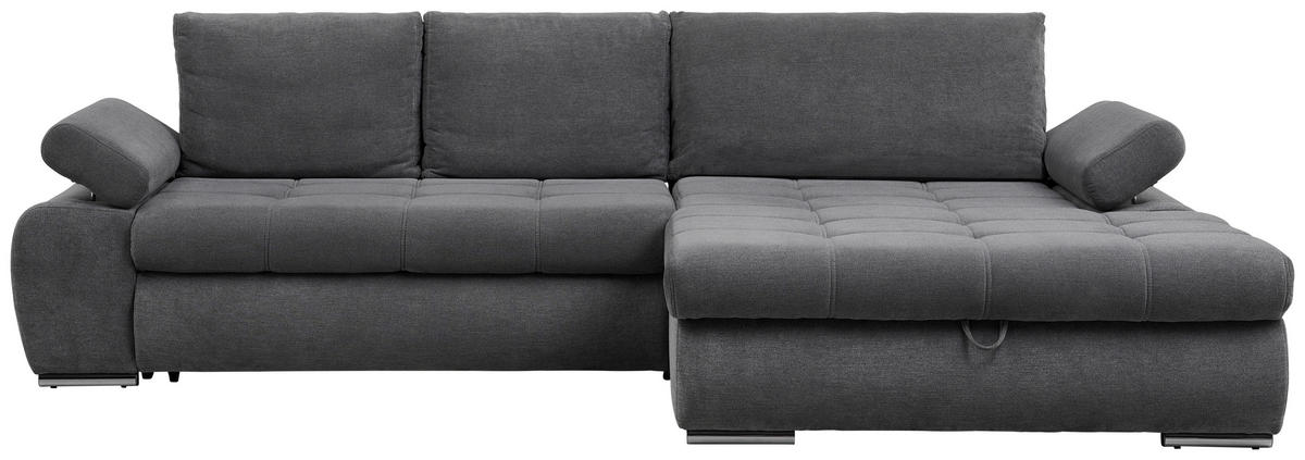 ECKSOFA Grau Flachgewebe  - Chromfarben/Weiß, Design, Kunststoff/Textil (294/173cm) - Carryhome