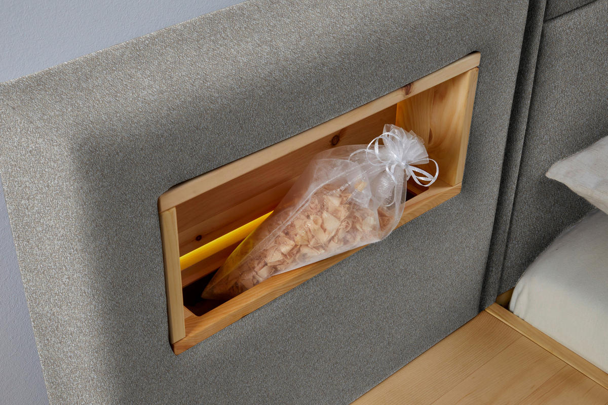 BETT 180/200 cm  in Zirbelkieferfarben, Greige   - Greige/Zirbelkieferfarben, Natur, Holz/Textil (180/200cm) - Valnatura