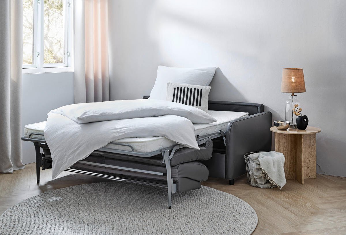 SCHLAFSOFA Lederlook Dunkelgrau  - Dunkelgrau/Schwarz, Design, Textil (184/91/99cm) - Xora