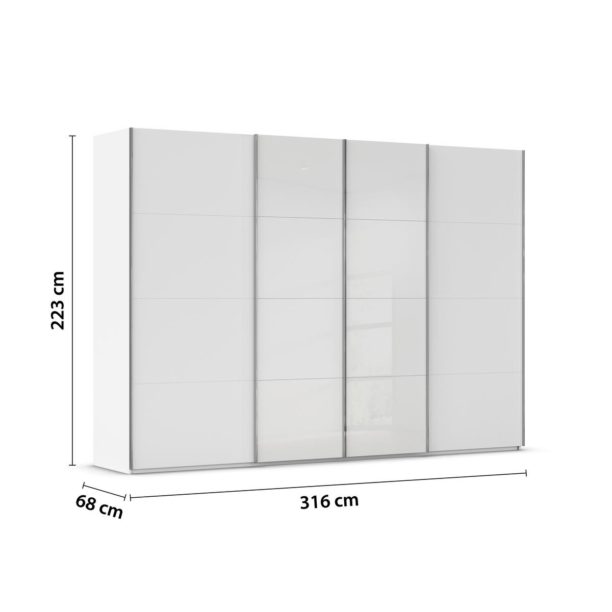 SCHWEBETÜRENSCHRANK 316/223/68 cm 4-türig Weiß  - Chromfarben/Weiß, KONVENTIONELL, Glas/Holzwerkstoff (316/223/68cm) - Novel