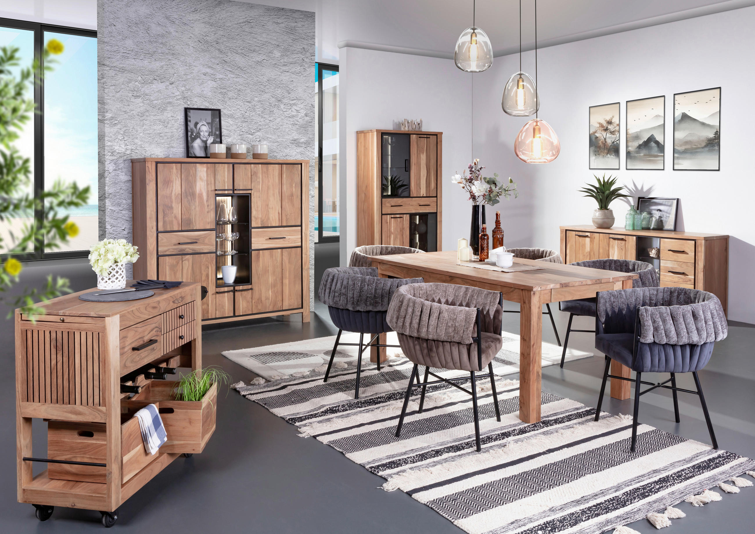 HIGHBOARD  in 150/150/44 cm  - Schwarz/Akaziefarben, LIFESTYLE, Glas/Holz (150/150/44cm) - Landscape