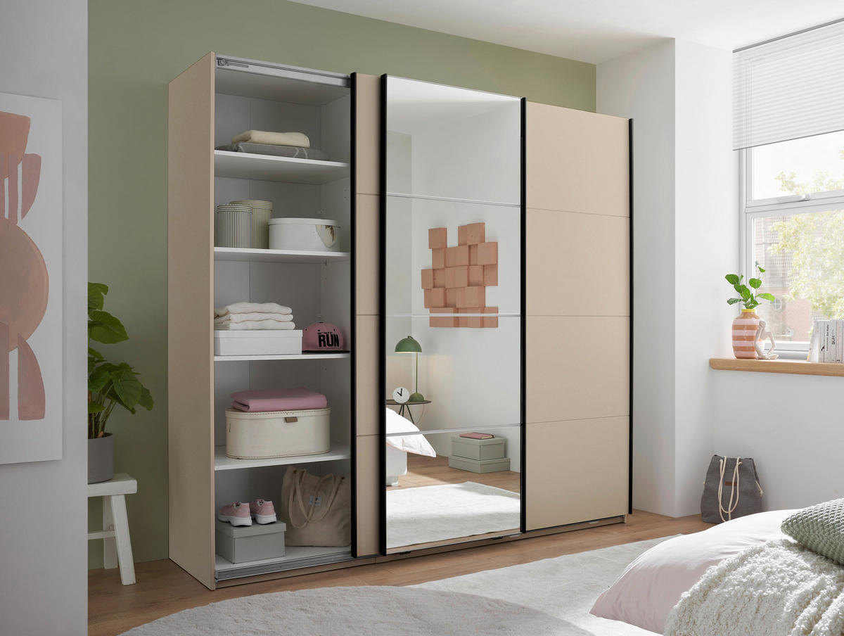 SCHWEBETÜRENSCHRANK  in Kaschmir  - Kaschmir/Schwarz, KONVENTIONELL, Glas/Holzwerkstoff (215/204/63cm) - Carryhome