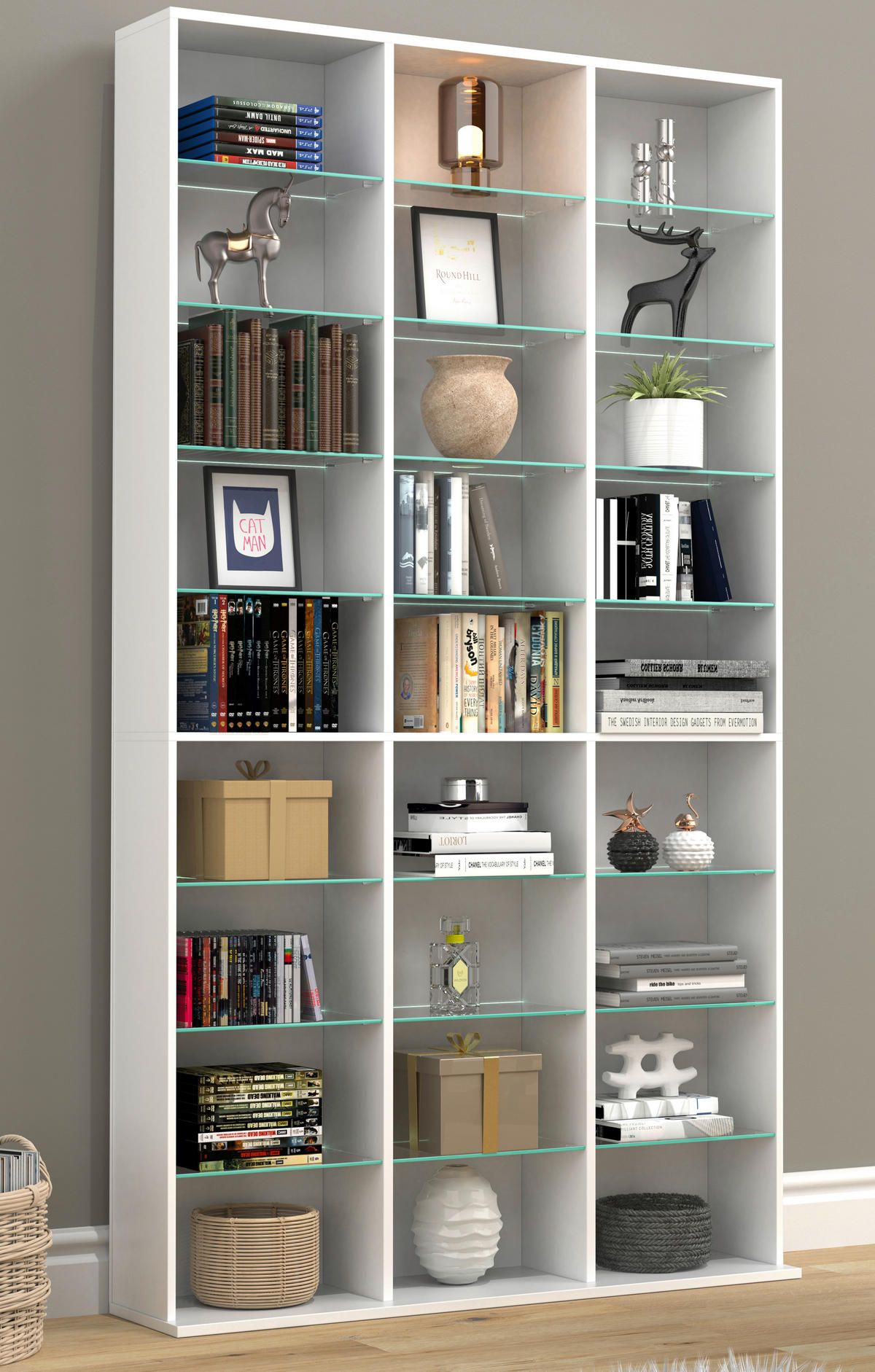 REGAL  102/181/23 cm Weiss  - Weiss, Design, Glas/Holzwerkstoff (102/181/23cm) - MID.YOU
