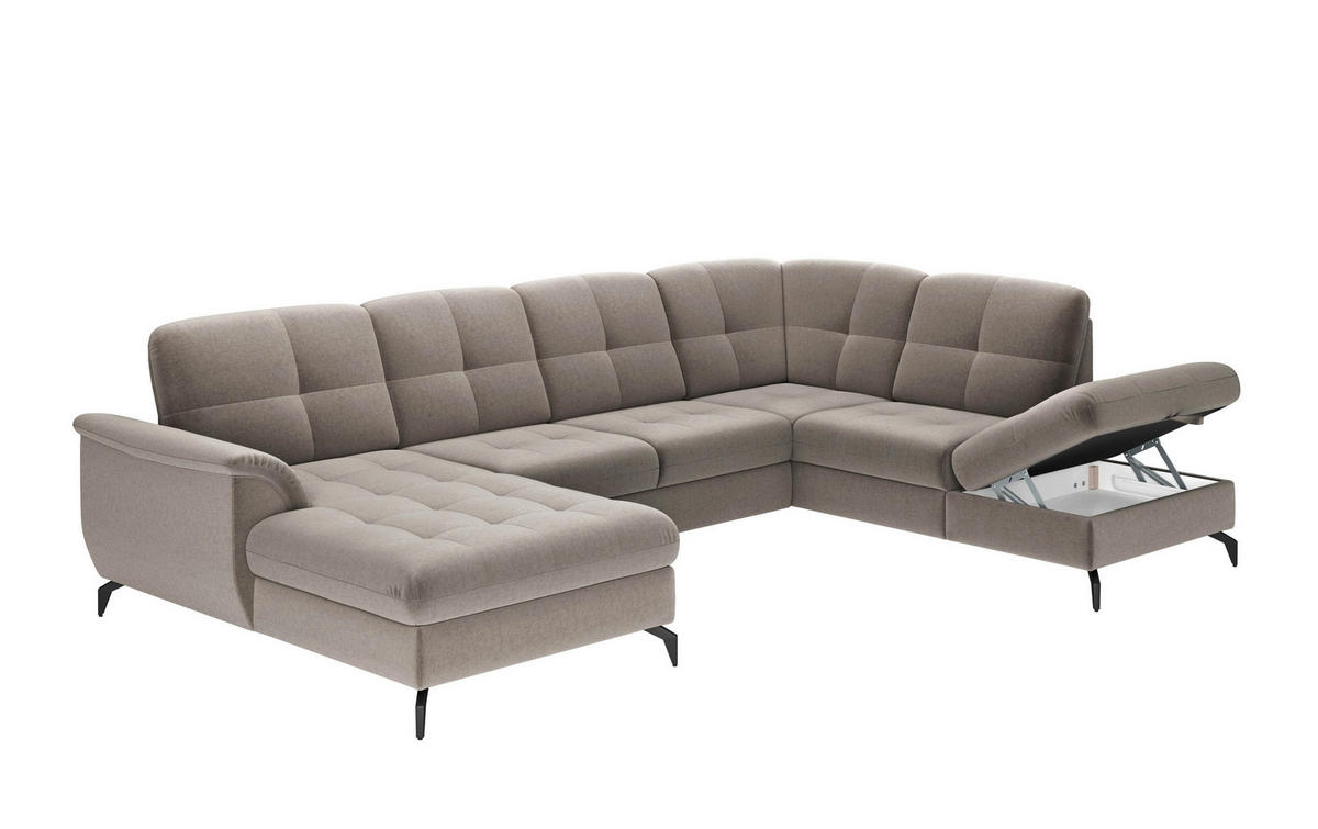 WOHNLANDSCHAFT Taupe Flachgewebe  - Taupe/Schwarz, MODERN, Textil/Metall (164/319/212cm) - Sit & More
