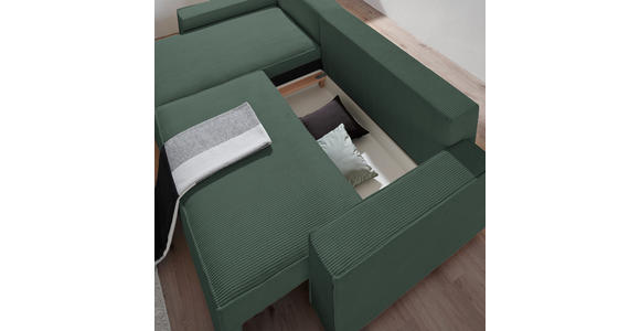 ECKSOFA in Cord, Webstoff Grün  - Schwarz/Grün, MODERN, Holz/Textil (157/265cm) - Carryhome