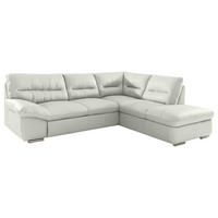 ECKSOFA Beige Echtleder Bettkasten, Schlaffunktion  - Chromfarben/Beige, Design, Leder/Metall (268/216cm) - Livetastic