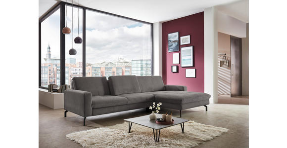 ECKSOFA Anthrazit Cord Rücken echt  - Anthrazit/Schwarz, Design, Textil/Metall (302/178cm) - Carryhome