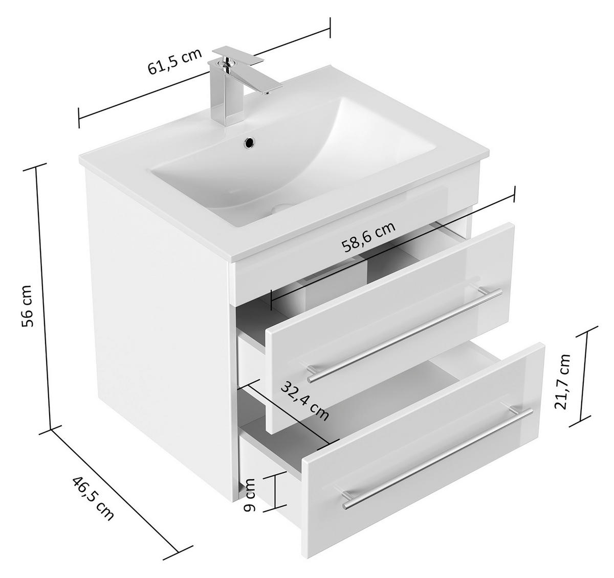 WASCHTISCHKOMBI 61,5 cm  - Graphitfarben/Weiß, Basics, Keramik/Holzwerkstoff (61,5cm) - MID.YOU