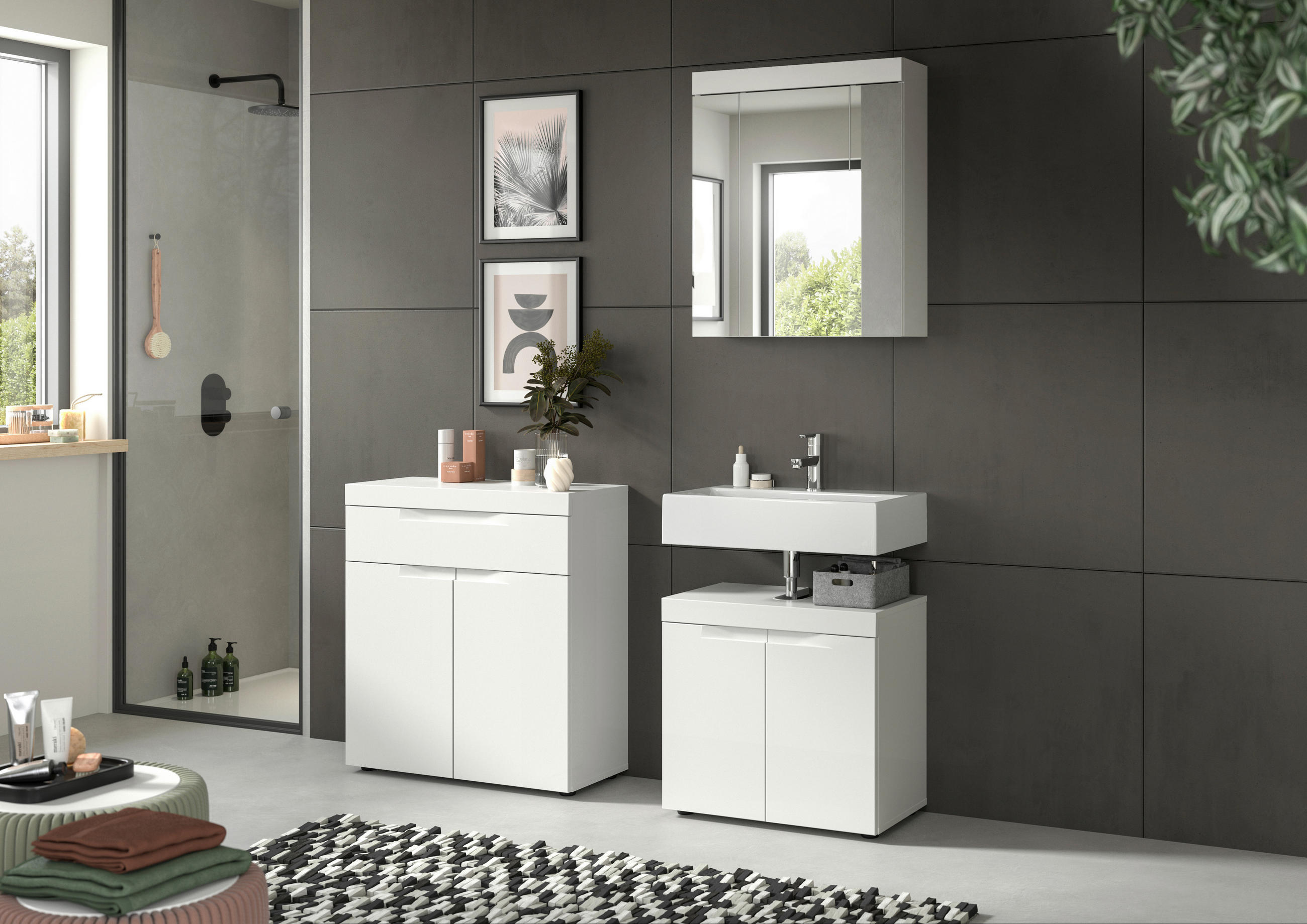 BADRUM 150 cm  - vit/svart, Trend, trämaterial/glas (150cm) - MID.YOU