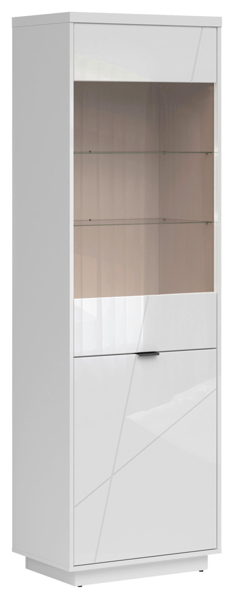 VITRINE  in Weiß, Weiß Hochglanz  - Weiß Hochglanz/Schwarz, Design, Glas/Holzwerkstoff (64/200,5/42,5cm)