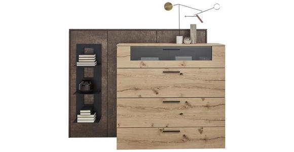 HIGHBOARD 198/145,1/47,2-55,2 cm - Eichefarben/Rostfarben, Design, Glas/Holz (198/145,1/47,2-55,2cm) - Dieter Knoll