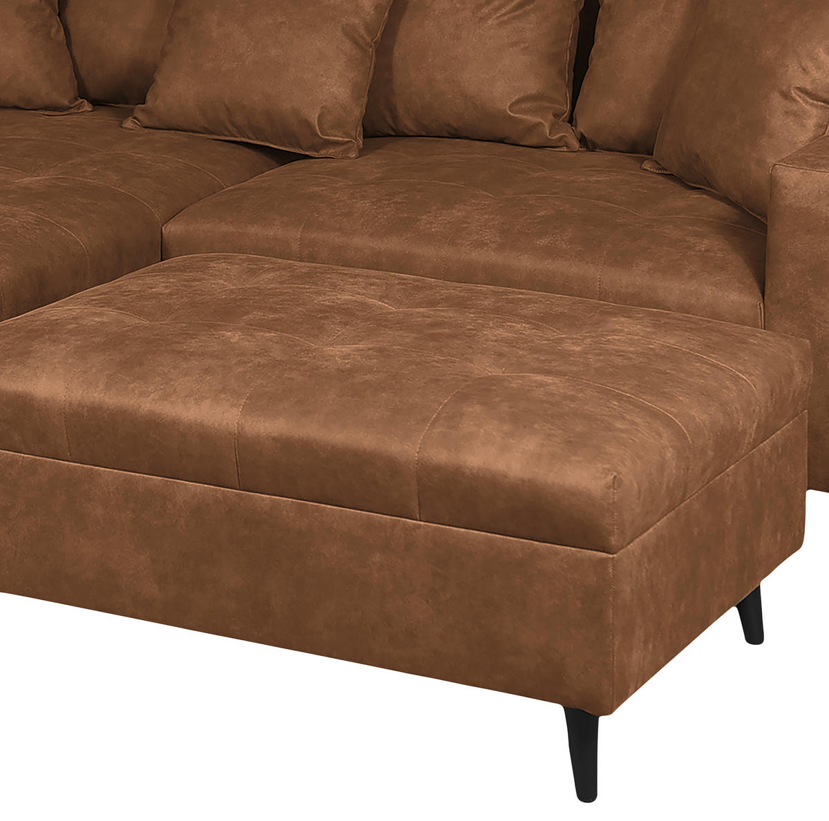 Ecksofa inkl. Hocker in Mikrofaser Braun  - Schwarz/Braun, Design, Holz/Textil (174/247cm) - MID.YOU