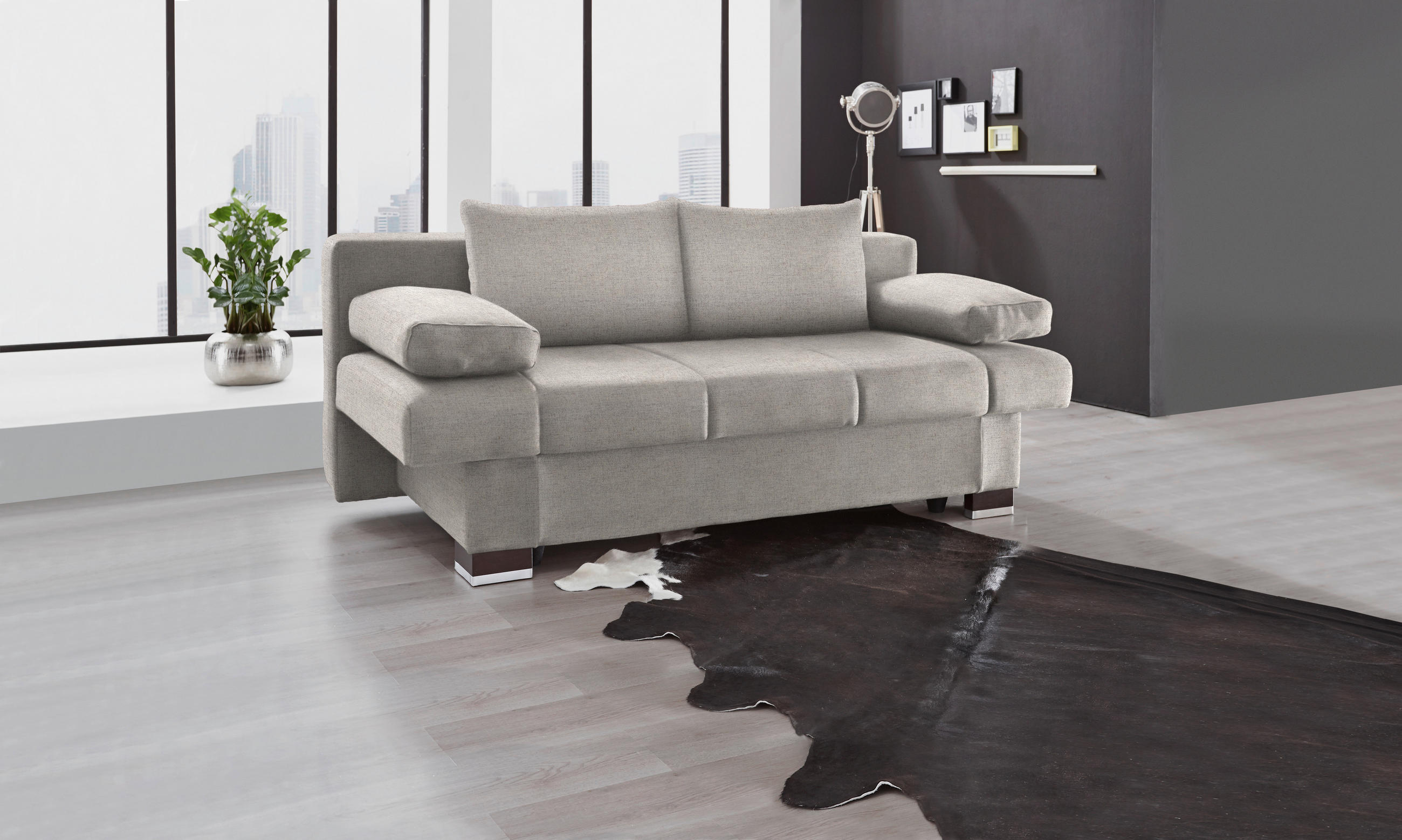 SCHLAFSOFA Helen  mit Stoffauswahl, Schlafen auf Sitzhöhe, Rücken echt Hellgrau  - Wengefarben/Hellgrau, KONVENTIONELL, Holz/Textil (200/80/104cm) - Novel