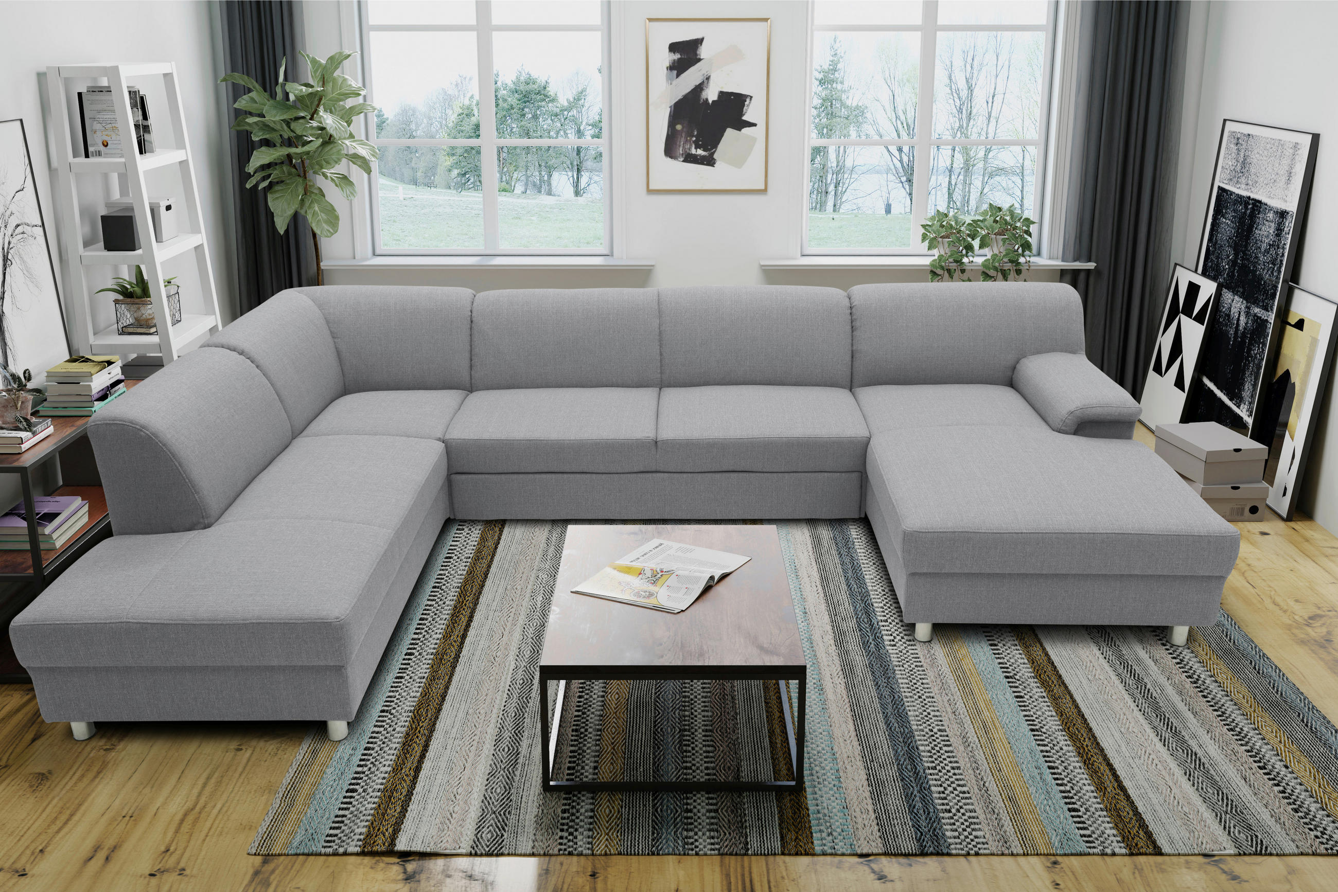WOHNLANDSCHAFT Silberfarben Webstoff - Chromfarben/Silberfarben, KONVENTIONELL, Textil/Metall (194/308/150cm)