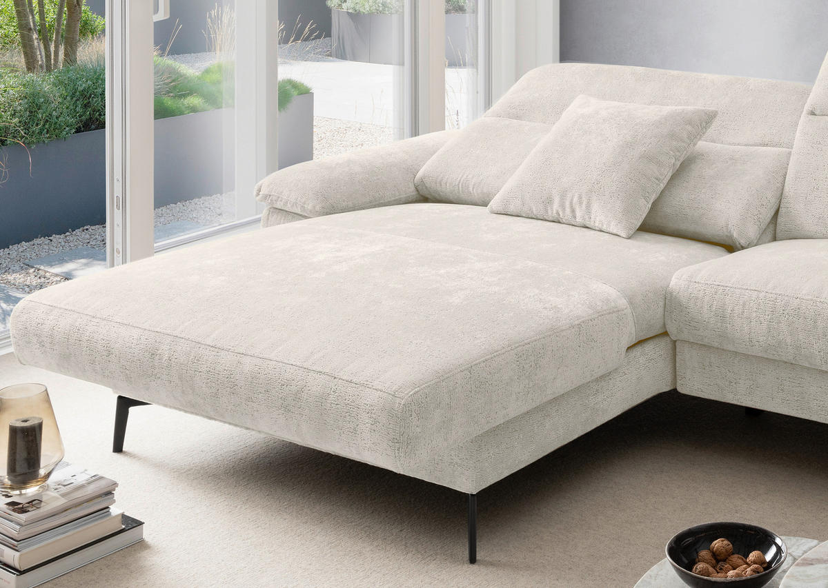 ECKSOFA Chenille Creme  - Creme/Schwarz, Konventionell, Textil/Metall (178/300cm) - Livetastic
