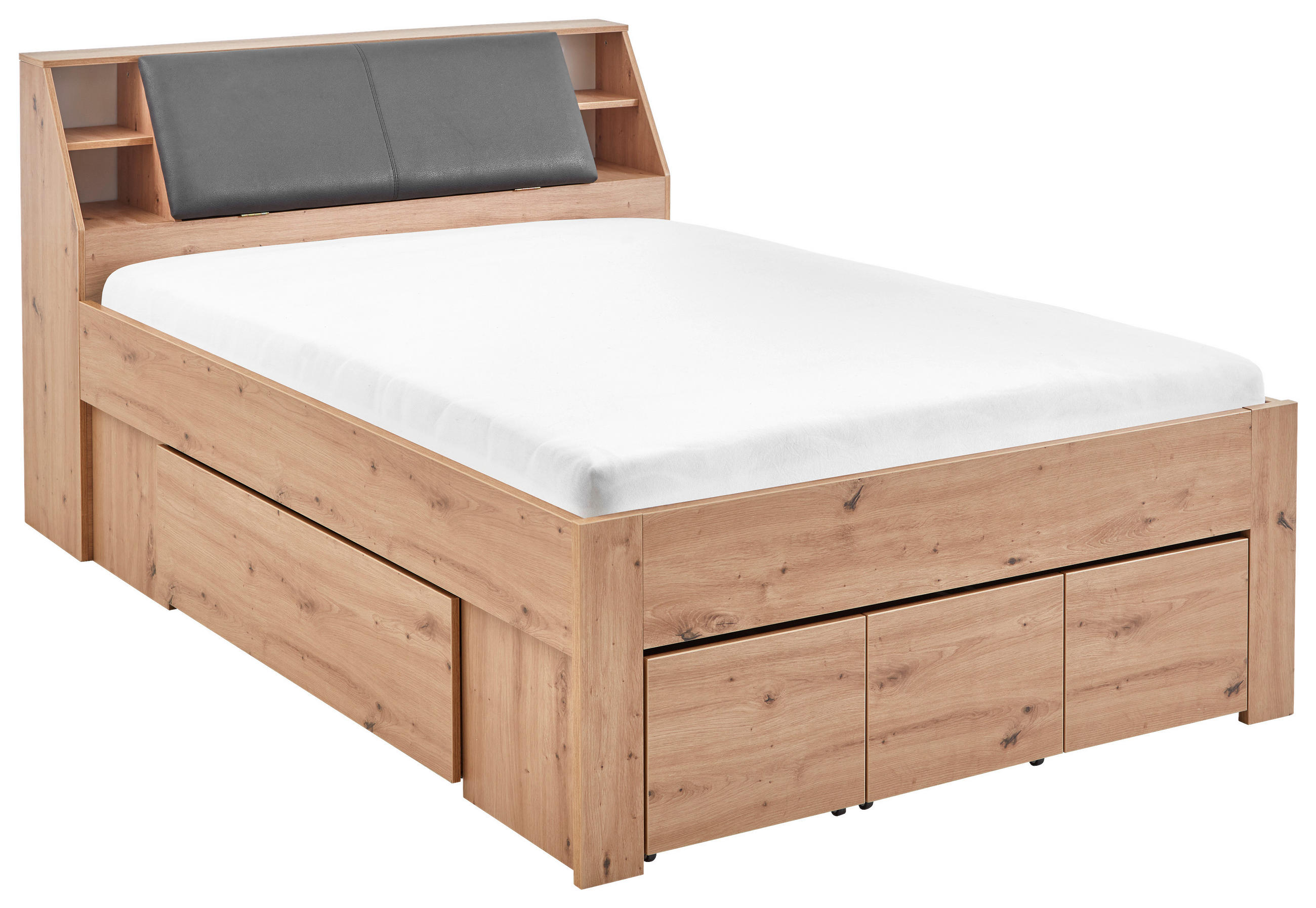 STAURAUMBETT 140/200 cm  in Eiche Artisan  - Eiche Artisan/Grau, KONVENTIONELL, Holzwerkstoff/Textil (140/200cm) - Carryhome