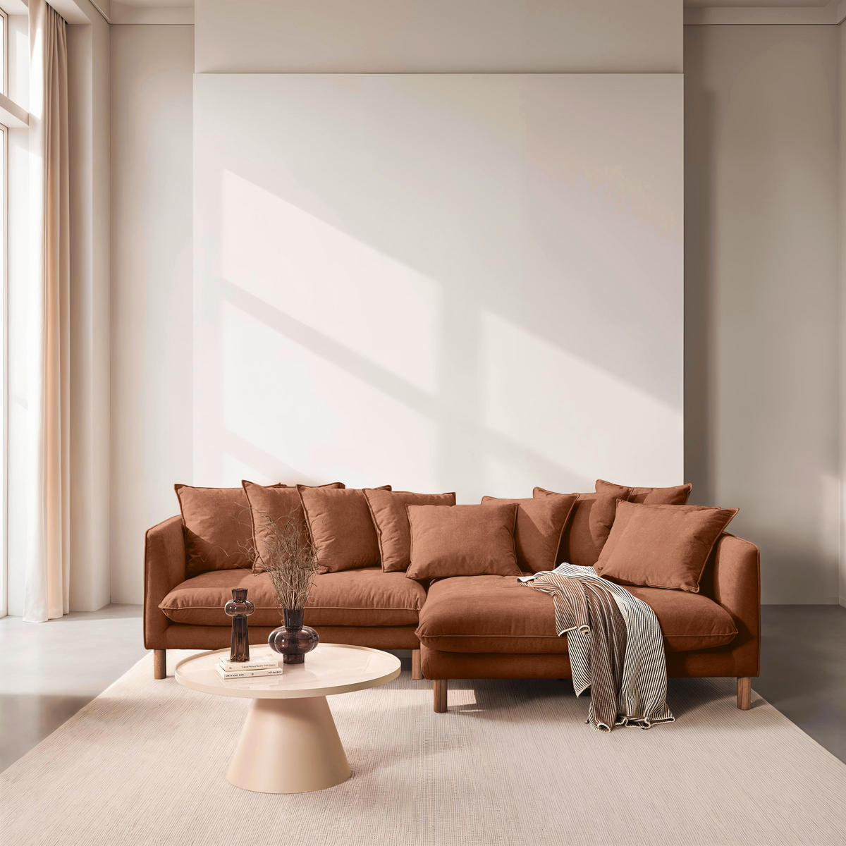 ECKSOFA Rostfarben Chenille  - Rostfarben/Buchefarben, KONVENTIONELL, Holz/Textil (276/162cm) - Carryhome